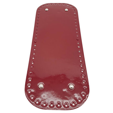 Çanta Aksesuar Parlak Rugan Deri 32x12 cm Dikdörtgen Çanta Tabanı Bordo Renk Gümüş Metalli