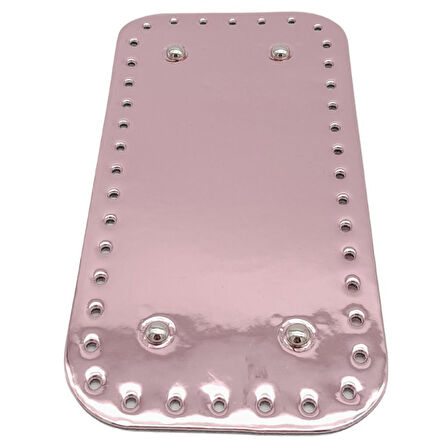 Çanta Aksesuar Parlak Rugan Deri 25x12 cm Dikdörtgen Çanta Tabanı Pudra Renk Gümüş Metalli