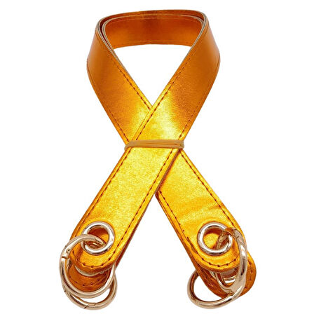 Çanta Aksesuar Parlak Rugan Deri Kuş Gözlü Çift Çanta Sapı Turuncu Renk Light Gold Metalli