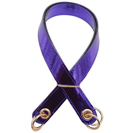 Çanta Aksesuar Parlak Rugan Deri Kuş Gözlü Çift Çanta Sapı Mor Renk Light Gold Metalli