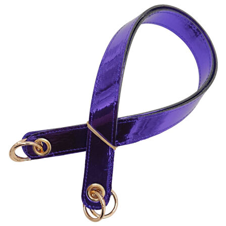 Çanta Aksesuar Parlak Rugan Deri Kuş Gözlü Çift Çanta Sapı Mor Renk Light Gold Metalli