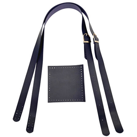 Çanta Aksesuar Suni Deri Cepli Ayarlanabilir Çift Saplı Çanta Seti Lacivert Light Gold Metalli