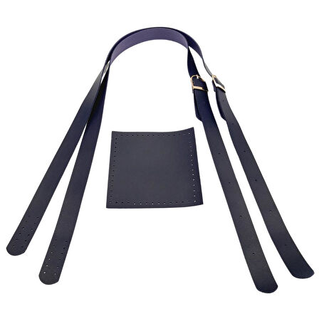 Çanta Aksesuar Suni Deri Cepli Ayarlanabilir Çift Saplı Çanta Seti Lacivert Light Gold Metalli