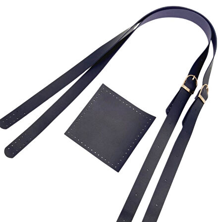 Çanta Aksesuar Suni Deri Cepli Ayarlanabilir Çift Saplı Çanta Seti Lacivert Light Gold Metalli