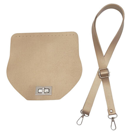 Çanta Aksesuar Suni Deri 21x19 cm Kapaklı ve Ayarlı Saplı Çanta Seti Gold Renk Gümüş Metalli