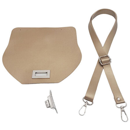 Çanta Aksesuar Suni Deri 21x19 cm Kapaklı ve Ayarlı Saplı Çanta Seti Gold Renk Gümüş Metalli