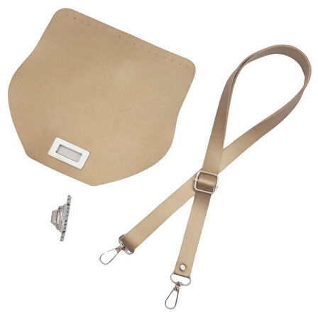 Çanta Aksesuar Suni Deri 21x19 cm Kapaklı ve Ayarlı Saplı Çanta Seti Gold Renk Gümüş Metalli