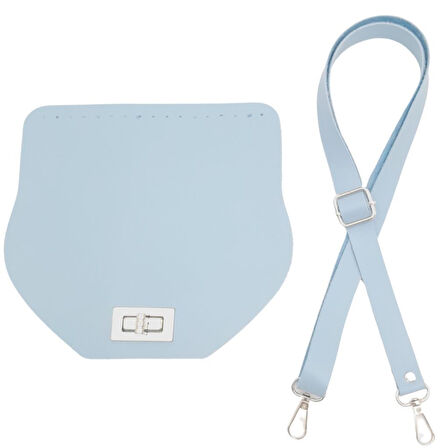 Çanta Aksesuar Suni Deri 21x19 cm Kapaklı ve Ayarlı Saplı Çanta Seti Bebe Mavi Renk Gümüş Metalli