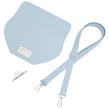 Çanta Aksesuar Suni Deri 21x19 cm Kapaklı ve Ayarlı Saplı Çanta Seti Bebe Mavi Renk Gümüş Metalli