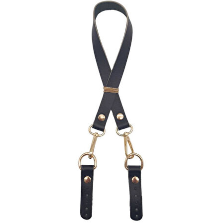 Çanta Aksesuar 60x1.5 cm Gerçek Deri Siyah Renk Çanta Sapı Light Gold Metalli