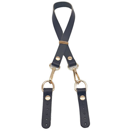 Çanta Aksesuar 60x1.5 cm Gerçek Deri Siyah Renk Çanta Sapı Light Gold Metalli