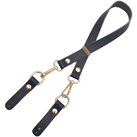 Çanta Aksesuar 60x1.5 cm Gerçek Deri Siyah Renk Çanta Sapı Light Gold Metalli