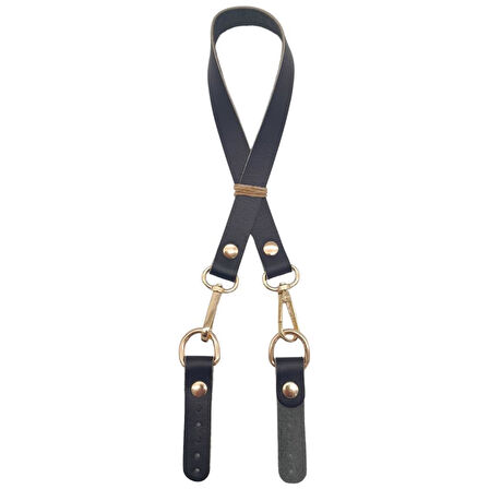 Çanta Aksesuar 60x1.5 cm Gerçek Deri Siyah Renk Çanta Sapı Light Gold Metalli