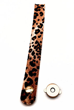 Çanta Aksesuar 18x2 cm Suni Deri Leopar Renk Çanta Kapağı Light Gold  Metalli