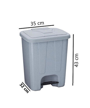 Omnipazar SY-4250 25 lt Köşeli Pedallı Plastik Çöp Kovası İç Kovalı Gri