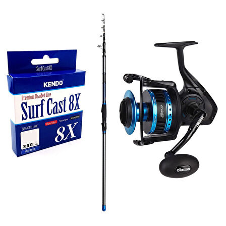 YekOutdoor Profesyonel Olta Seti Dam Imax Tele Surf 3.90m 100-250gr 4 Parça Surf Kamışı&Okuma Azores ZXP-8000 (Low Speed ) 6+1 bb Olta Makinesi