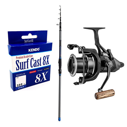 YekOutdoor Yüksek Kalite Hazır Olta Seti Dam Imax Tele Surf 14'/4.20M MF 100-250G 5 Parça Surf Kamışı&Okuma LS 8K Baitrunner (5,3;1) 5+1 bb Olta Makinesi