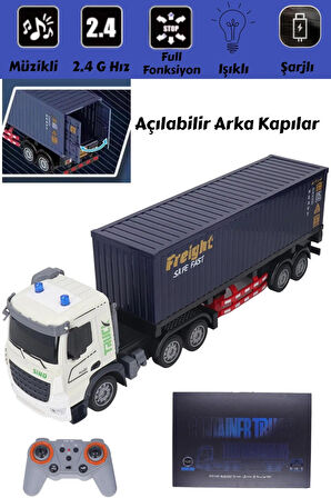 Kumandalı Konteyner Tır - Işıklı, Müzikli, 1:12 Ölçek, Full Fonksiyonlu 9 Kanal RC Araç
