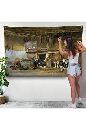 Jan van Ravenswaay - Ahırdaki Hollanda İnekleri Duvar Örtüsü-7064