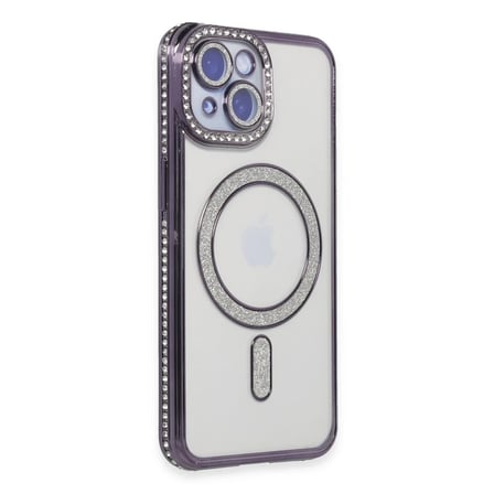 Apple iPhone 13 Kılıf Joke Simli Magneticsafe Kılıf - Derin Mor