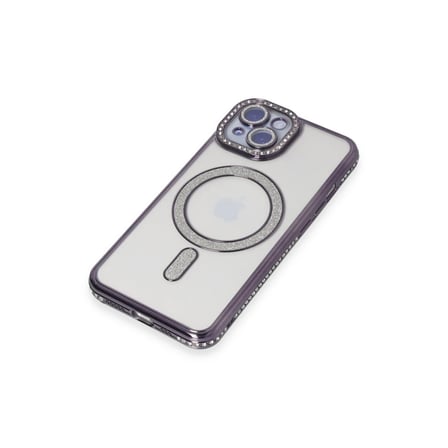 Apple iPhone 13 Kılıf Joke Simli Magneticsafe Kılıf - Derin Mor