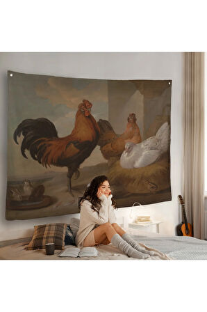 Francis Barlow - Evcil Horoz, Tavuklar ve Civcivler Duvar Örtüsü-7067