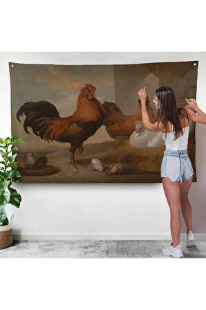 Francis Barlow - Evcil Horoz, Tavuklar ve Civcivler Duvar Örtüsü-7067