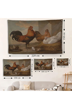 Francis Barlow - Evcil Horoz, Tavuklar ve Civcivler Duvar Örtüsü-7067