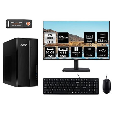 Acer Aspire TC1760 i3 12100 20GB 4TB SSD RX550/4GB W11H DT.BHUEM.004 MASAÜSTÜ PC & 23.8" MONİTÖR