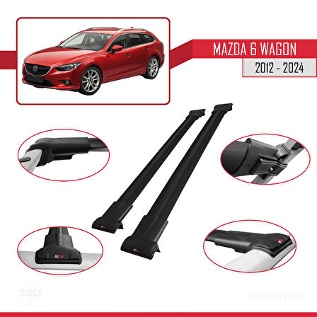 Mazda 6 Wagon 2012-2024 Arası ile Uyumlu FLY Model Ara Atkı Tavan Barı Siyah 2 Adet
