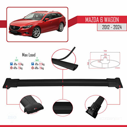 Mazda 6 Wagon 2012-2024 Arası ile Uyumlu FLY Model Ara Atkı Tavan Barı Siyah 2 Adet