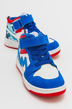 mnpc Unisex Çocuk Saks Mavi Baskı Hakiki Deri Anatomik Sneakers Bot