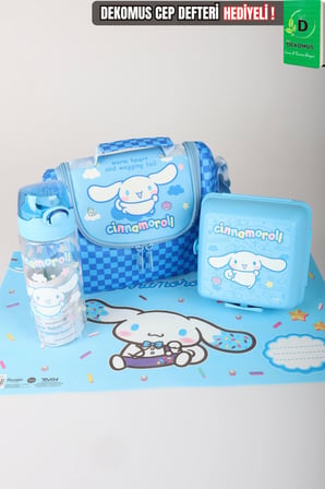 x Dekomus Lisanslı Cinnamoroll Blue Cloud Collection Termoslu Beslenme Çantası,Beslenme Kabı,Matara ve Beslenme Örtüsü Seti