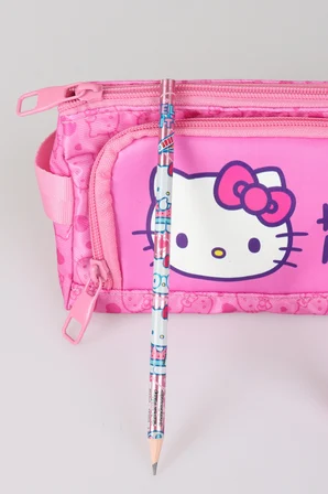  x Dekomus "Heart Key Collection" Hello Kitty Lisanslı Kalem Çantası ,Kurdele Tepeli Kurşun Kalem,Roket Silgi ve Kalem Seti