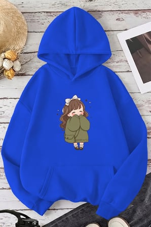 Unisex CuteAnime Baskılı Oversize Hoodie Kapüşonlu Sweatshirt