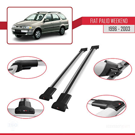 Fiat Palio (178) Weekend 1996-2003 Arası ile Uyumlu FLY Model Ara Atkı Tavan Barı Gri 2 Adet