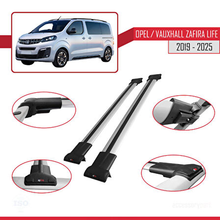 Opel Zafira Life 2019 ve Sonrası ile Uyumlu FLY Model Ara Atkı Tavan Barı Gri 2 Adet