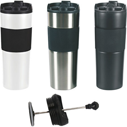 French Press Paslanmaz Çelik Termos (500 ml) - Gümüş