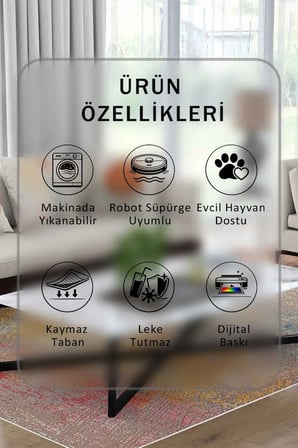 Yıkanabilir Kaymaz Taban Dijital Baskılı Halı ve Yolluk – Leke Tutmaz Salon & Mutfak Halısı