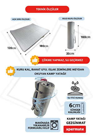 XPERMATE GezginMat Kamp Yatağı Çift kişilik Taşıma Çantalı Kamp Minderi Çadır Matı Su itici Kumaş 120x180x6cm