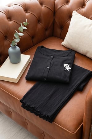 Kadın Ayıcık Desenli Bambu Viskon Kısa Kollu Soft Örme Pijama Takımı