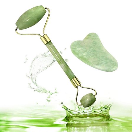 Roichil® Çift Taraflı 2li Cilt Yüz Masaj Aleti Jade Roller Yeşim  Taşı Seti