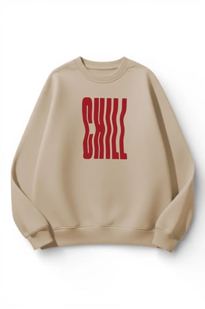 Unisex Yumuşak Dokulu Chill Baskılı Tasarım Oversize 3 İplik Bisiklet Yaka Sweatshirt