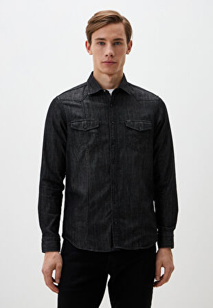Siyah Erkek Denim Gömlek Slim Fit NCS JEANS 7081