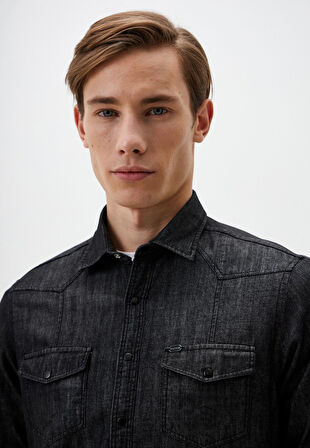 Siyah Erkek Denim Gömlek Slim Fit NCS JEANS 7081