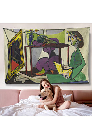 Pablo Picasso - İç mekanda bir kız çizimi Duvar Örtüsü-7081