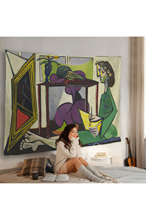 Pablo Picasso - İç mekanda bir kız çizimi Duvar Örtüsü-7081