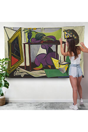Pablo Picasso - İç mekanda bir kız çizimi Duvar Örtüsü-7081