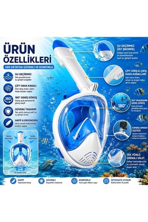 	Tam Yüz Şnorkel Maske L-Xl Beden | Panoramik Görüş Dry Top Sistem Dalış & Deniz Maskesi | Anti-Fog 