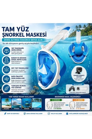 	Tam Yüz Şnorkel Maske L-Xl Beden | Panoramik Görüş Dry Top Sistem Dalış & Deniz Maskesi | Anti-Fog 